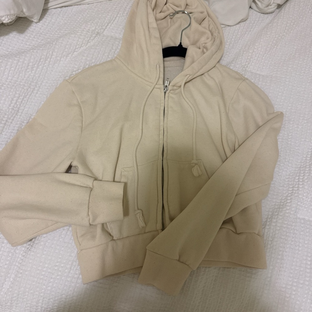 Brandy Melville Off-White Zip-Up Hoodie